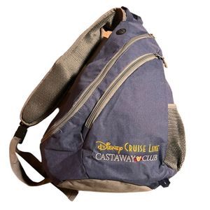 DCL Disney Cruise Line One Shoulder Sling Backpack Blue Gray Castaway Club Mesh